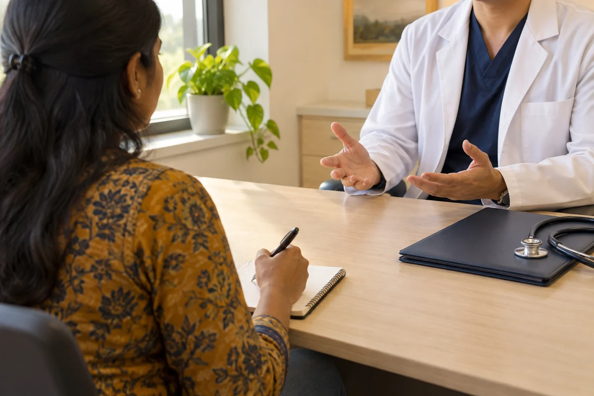 A patient preparing questions during a consultation