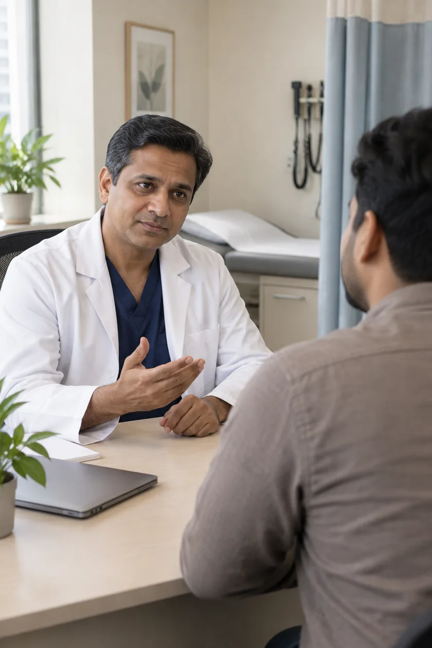Illustrative scene of a doctor explaining treatment to a patient