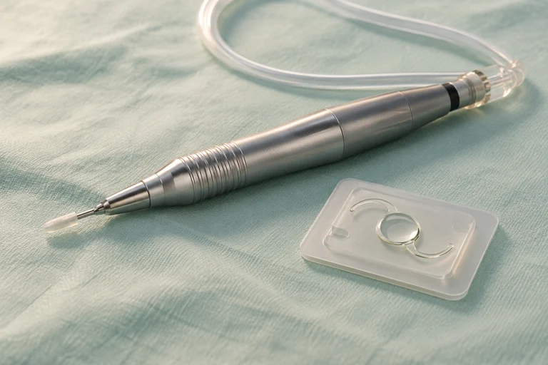 A phacoemulsification handpiece and an artificial intraocular lens