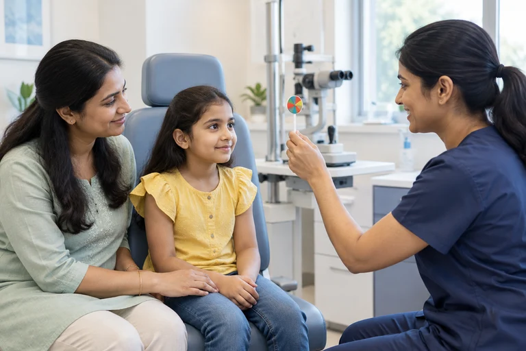 An illustrative child eye-alignment assessment with a fixation target