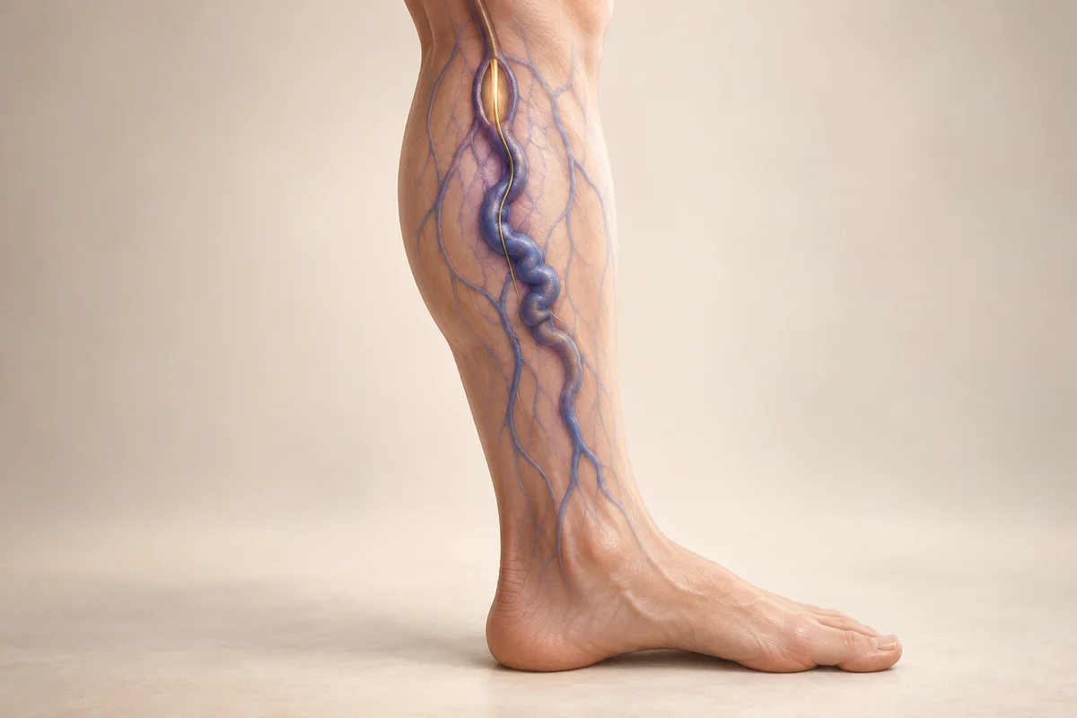 An anatomical calf model showing superficial varicose veins